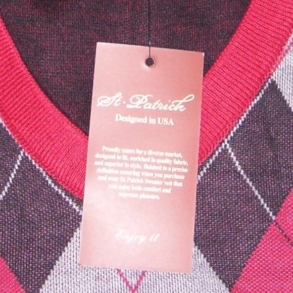 Men's V Neck Red Argyle Sweater Vest 3XL XXXL - Picture 4 of 5